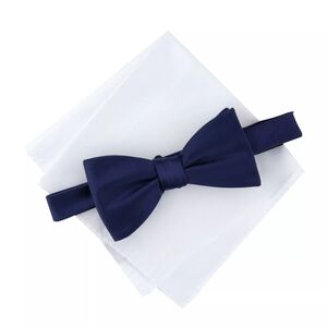 Bespoke Midnight Blue Bow Tie and Crisp White Pocket Square